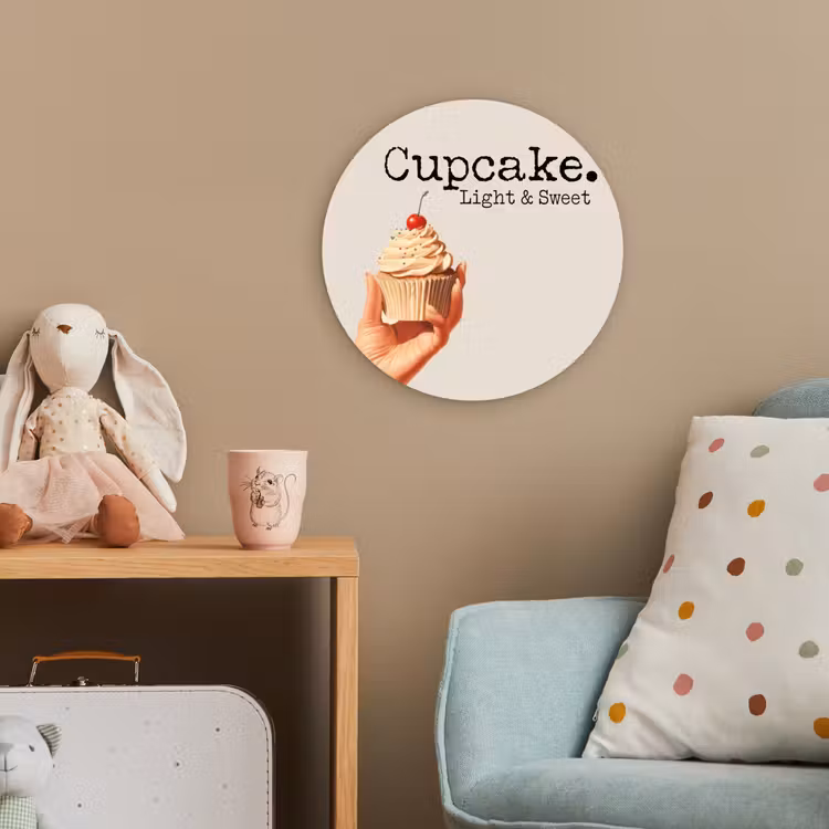 Cupcake - Zoet - Kers Wandcirkel kunststof plaat 5mm dik klein -tsfeer1_kind