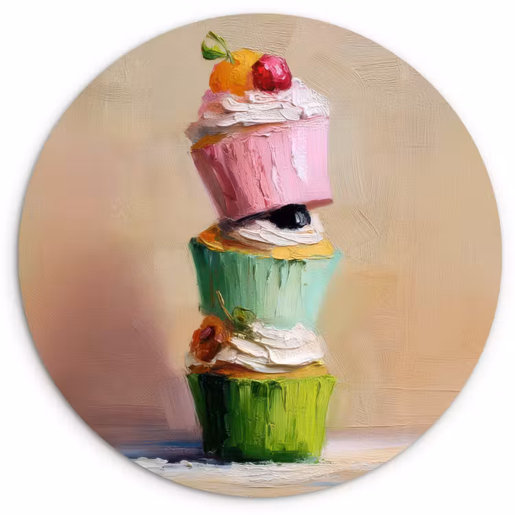 Cupcakes - Gestapeld - Kleurrijk - Fruit Wandcirkel kunststof plaat 5mm dik klein -3d