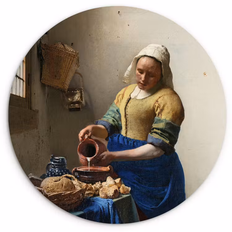 Het melkmeisje - Kunst - Oude meesters - Vermeer Wandcirkel kunststof plaat 5mm dik klein -3d