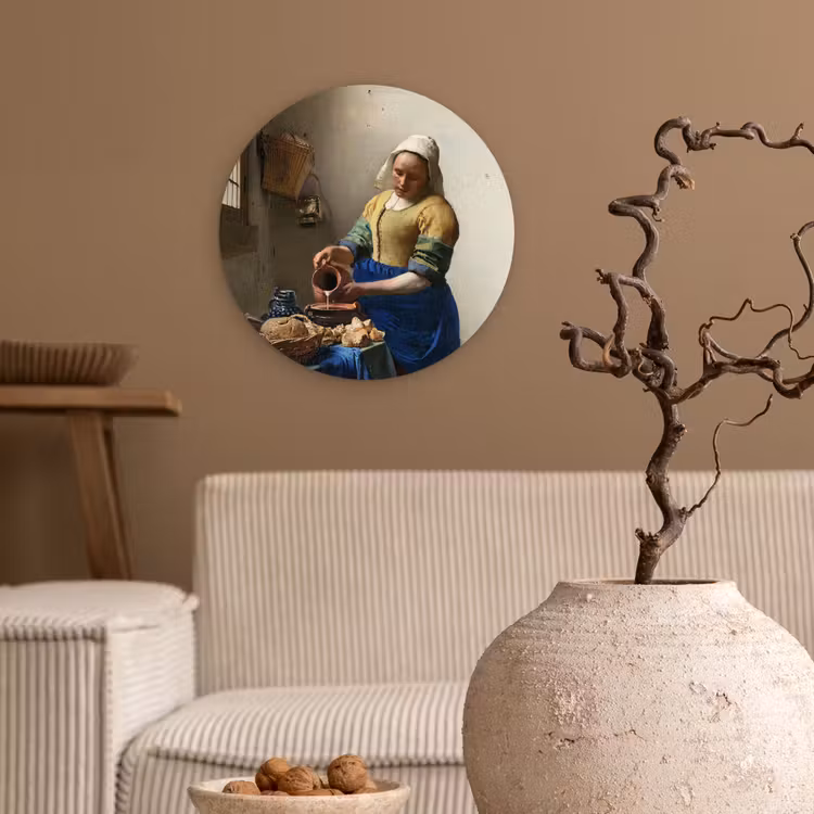 Het melkmeisje - Kunst - Oude meesters - Vermeer Wandcirkel kunststof plaat 5mm dik klein -sfeer1