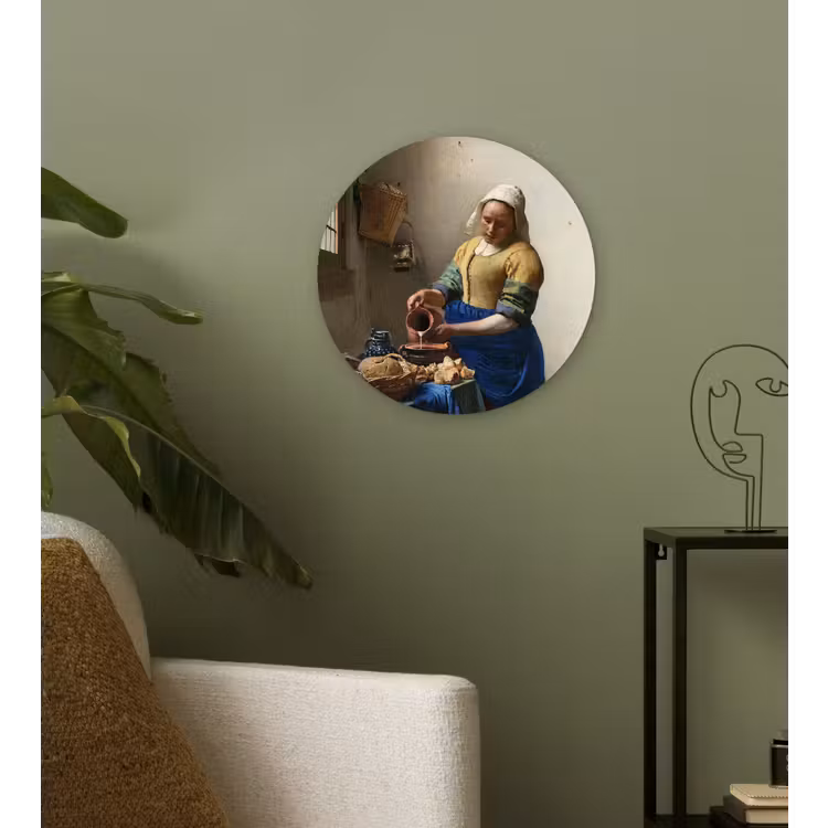 Het melkmeisje - Kunst - Oude meesters - Vermeer Wandcirkel kunststof plaat 5mm dik klein -sfeer3