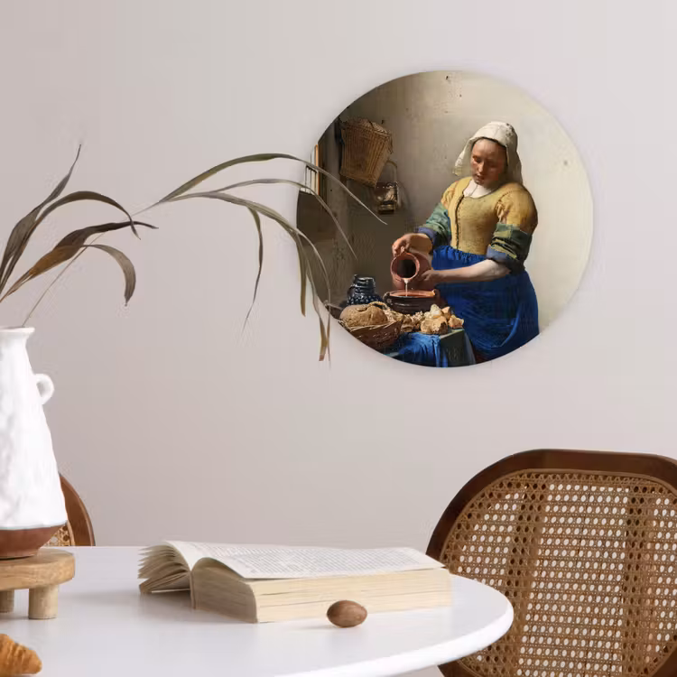 Het melkmeisje - Kunst - Oude meesters - Vermeer Wandcirkel kunststof plaat 5mm dik klein -sfeer4