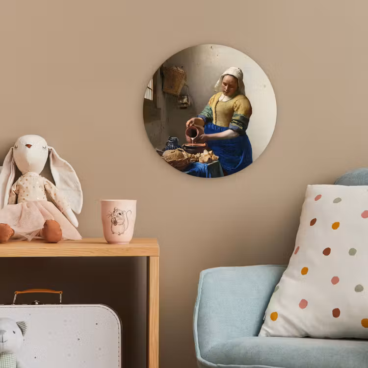 Het melkmeisje - Kunst - Oude meesters - Vermeer Wandcirkel kunststof plaat 5mm dik klein -tsfeer1_kind