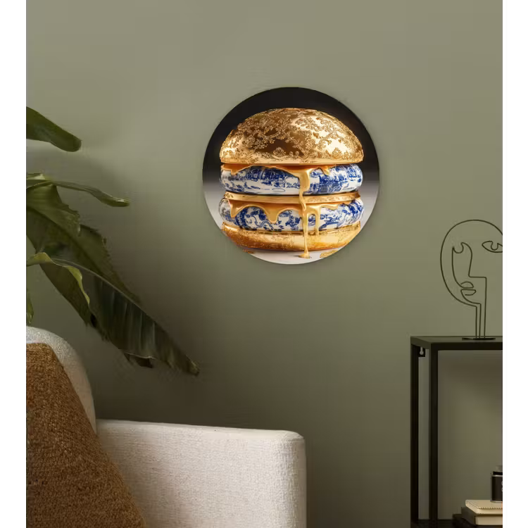 Delftsblauw - Goud - Burger Wandcirkel kunststof plaat 5mm dik klein -sfeer3