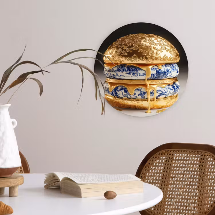 Delftsblauw - Goud - Burger Wandcirkel kunststof plaat 5mm dik klein -sfeer4