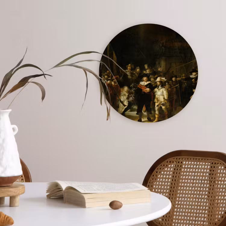 De Nachtwacht - Kunst - Oude meesters - Rembrandt Wandcirkel kunststof plaat 5mm dik klein -sfeer4