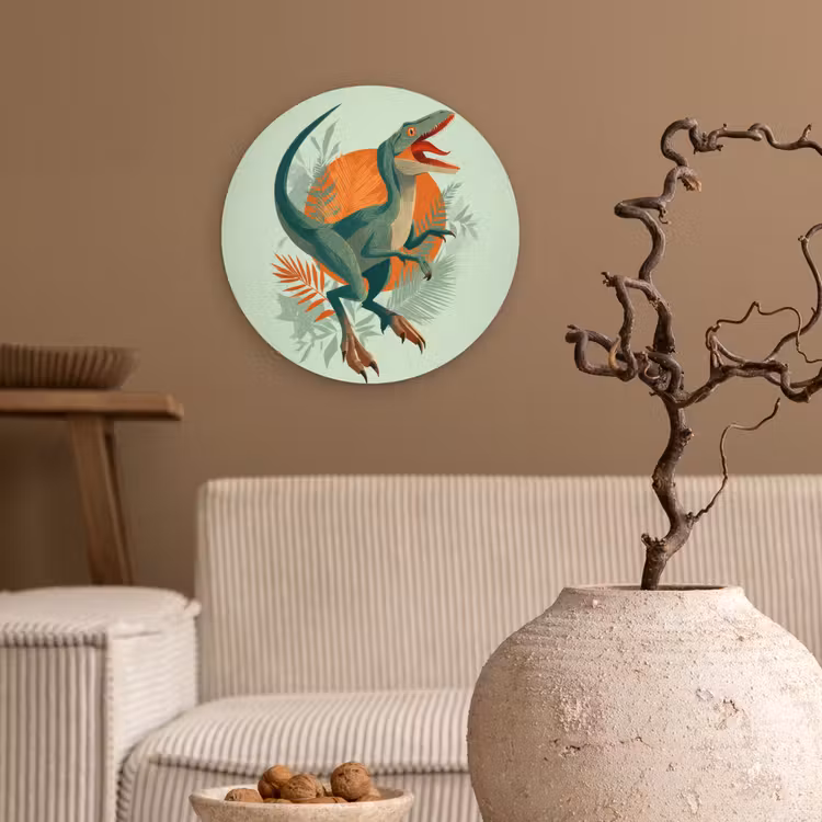Dino - Bladeren - Grafisch - Groen Wandcirkel kunststof plaat 5mm dik klein -sfeer1