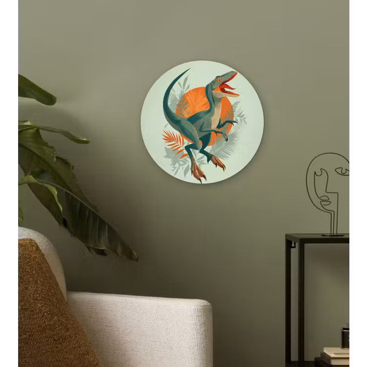Dino - Bladeren - Grafisch - Groen Wandcirkel kunststof plaat 5mm dik klein -sfeer3