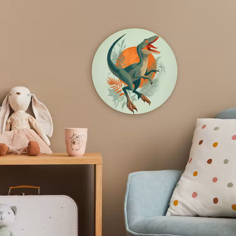 Dino - Bladeren - Grafisch - Groen Wandcirkel kunststof plaat 5mm dik klein -tsfeer1_kind