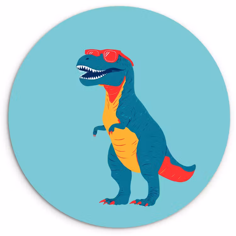 Dinosaurus - Blauw - Zonnebril Wandcirkel kunststof plaat 5mm dik klein -3d