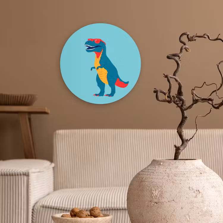Dinosaurus - Blauw - Zonnebril Wandcirkel kunststof plaat 5mm dik klein -sfeer1