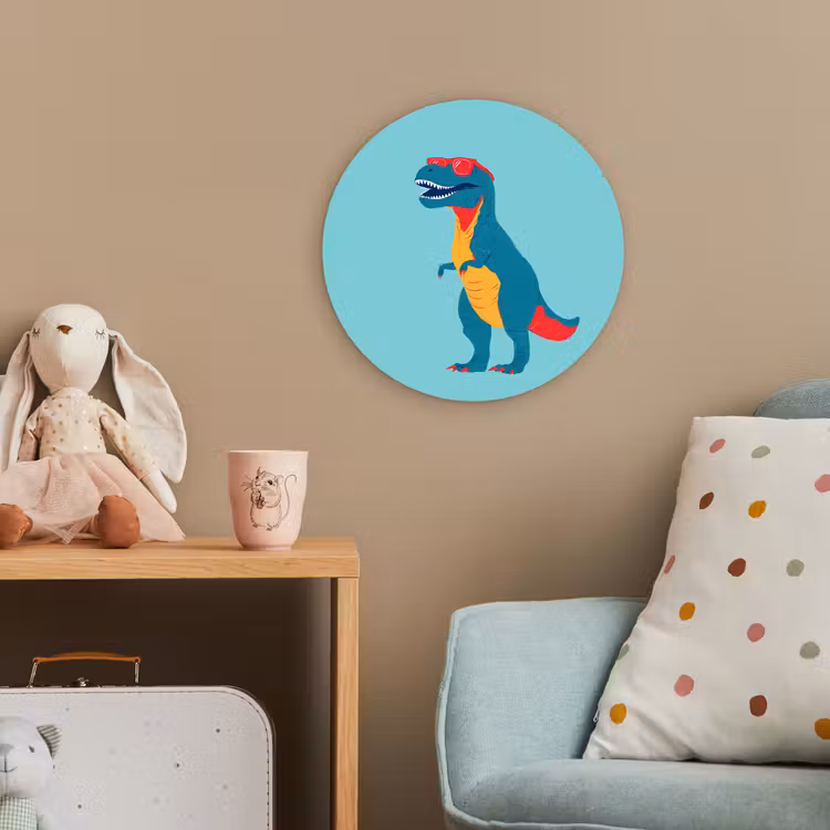Dinosaurus - Blauw - Zonnebril Wandcirkel kunststof plaat 5mm dik klein -tsfeer1_kind
