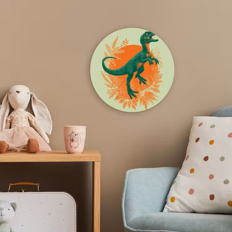 Dinosaurus - Groen - Planten - Cirkel Wandcirkel kunststof plaat 5mm dik klein -tsfeer1_kind