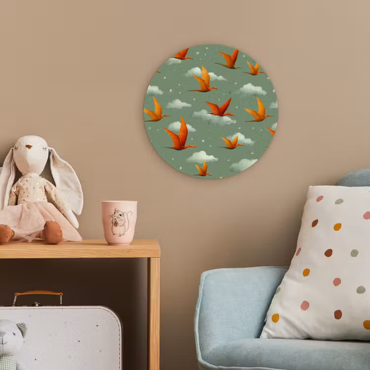 Dinosaurussen - Wolken - Sterren - Oranje Wandcirkel kunststof plaat 5mm dik klein -tsfeer1_kind