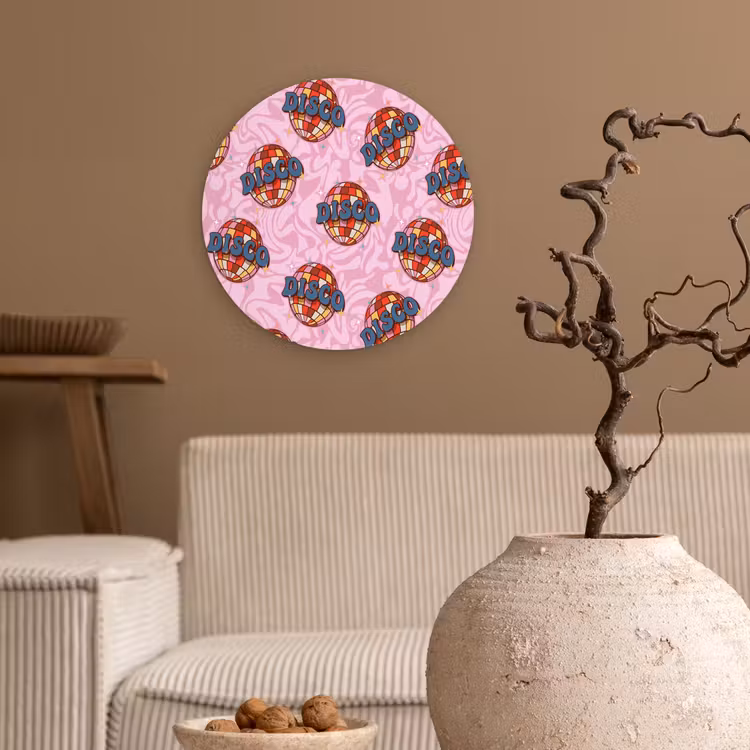 Disco - Bal - Patroon - Roze Wandcirkel kunststof plaat 5mm dik klein 188 -sfeer1