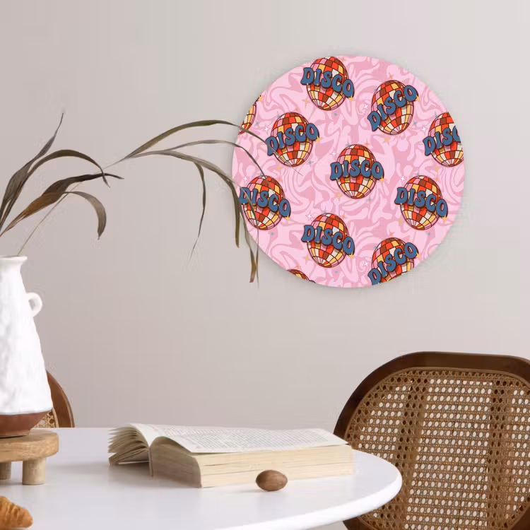 Disco - Bal - Patroon - Roze Wandcirkel kunststof plaat 5mm dik klein 188 -sfeer4