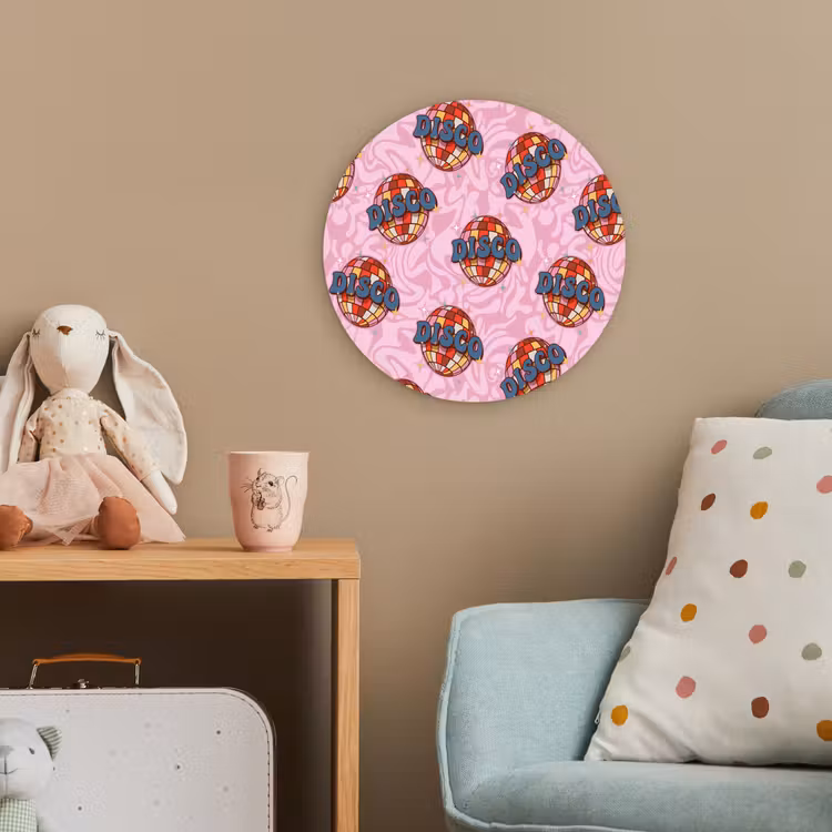 Disco - Bal - Patroon - Roze Wandcirkel kunststof plaat 5mm dik klein 188 -tsfeer1_kind