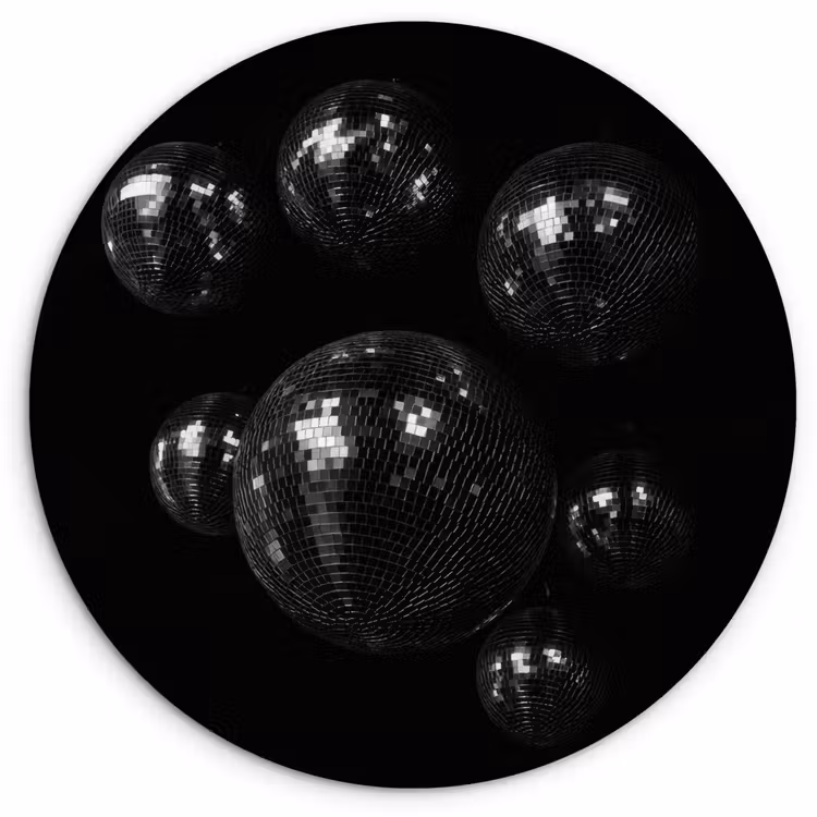 Discoballen - Minimalistisch - Zwart Wandcirkel kunststof plaat 5mm dik klein -3d