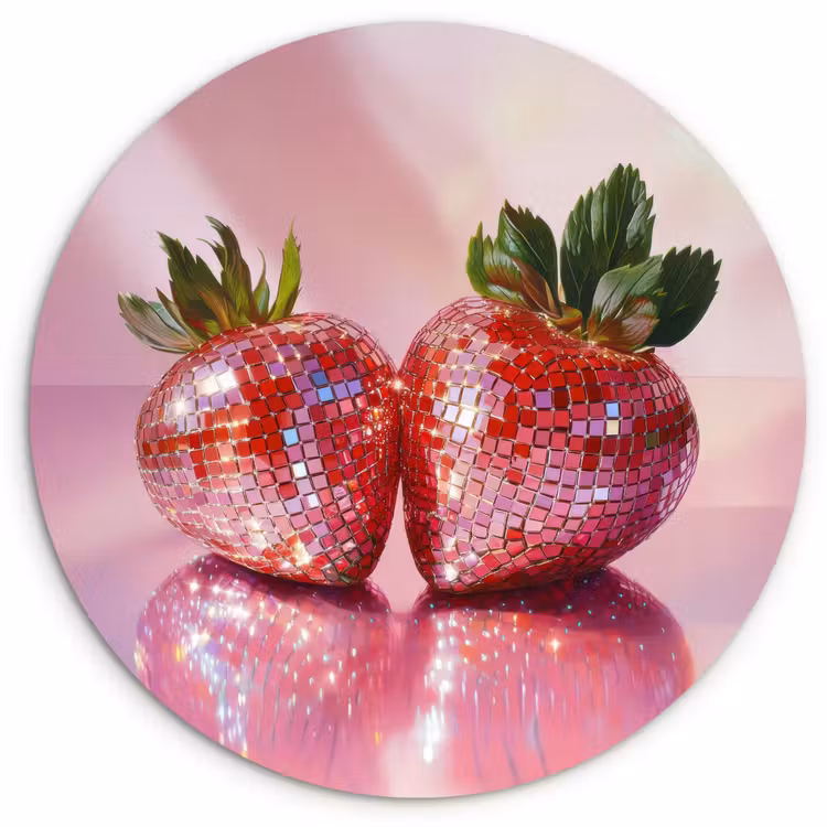 Disco - Fruit - Glitter - Strawberry Wandcirkel kunststof plaat 5mm dik klein -3d