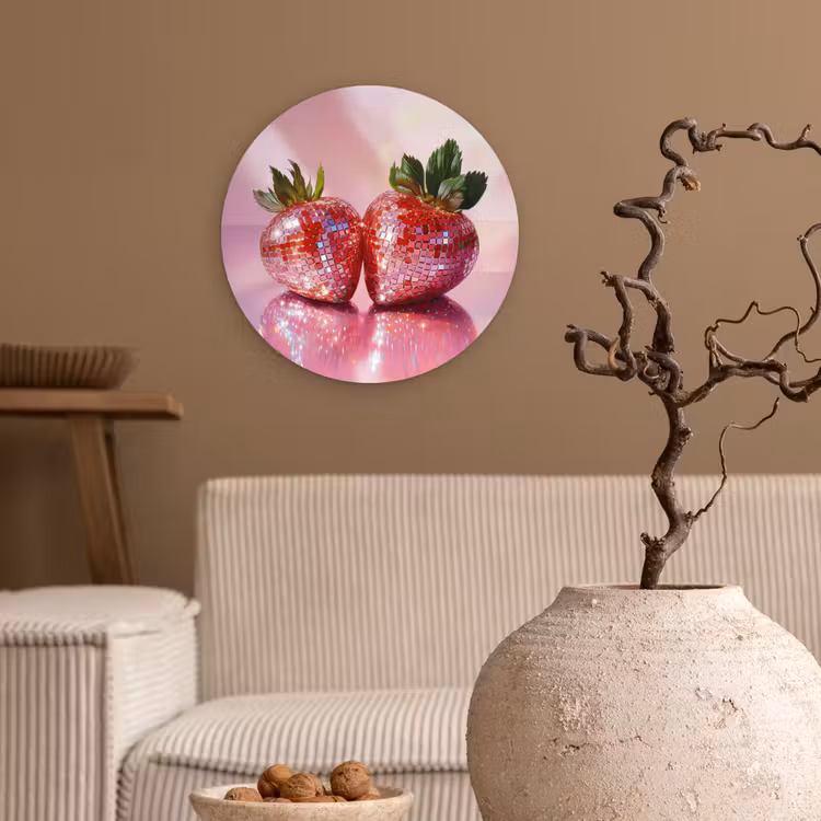 Disco - Fruit - Glitter - Strawberry Wandcirkel kunststof plaat 5mm dik klein -sfeer1
