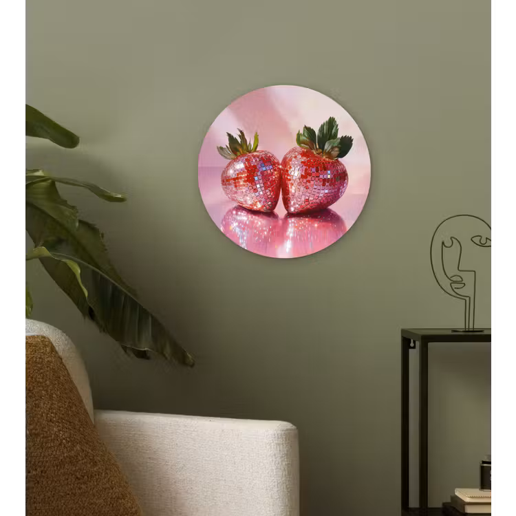 Disco - Fruit - Glitter - Strawberry Wandcirkel kunststof plaat 5mm dik klein -sfeer3