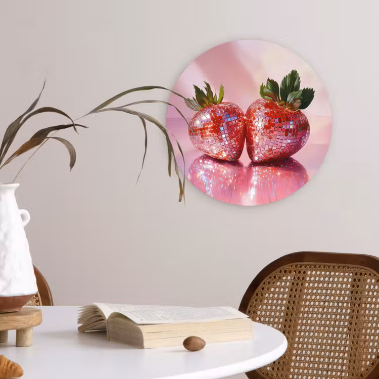Disco - Fruit - Glitter - Strawberry Wandcirkel kunststof plaat 5mm dik klein -sfeer4
