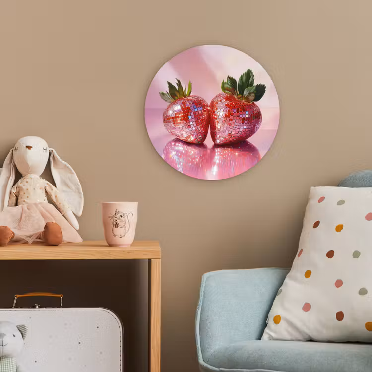 Disco - Fruit - Glitter - Strawberry Wandcirkel kunststof plaat 5mm dik klein -tsfeer1_kind