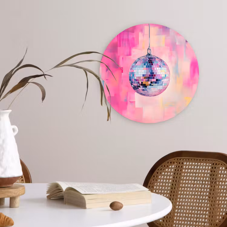 Discobal - Pink - Verf Wandcirkel kunststof plaat 5mm dik klein -sfeer4