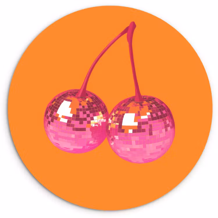 Discoballen - Kers - Spiegels - Roze Wandcirkel kunststof plaat 5mm dik klein -3d