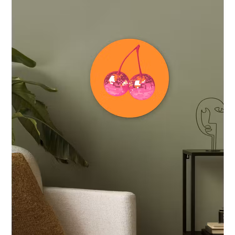 Discoballen - Kers - Spiegels - Roze Wandcirkel kunststof plaat 5mm dik klein -sfeer3