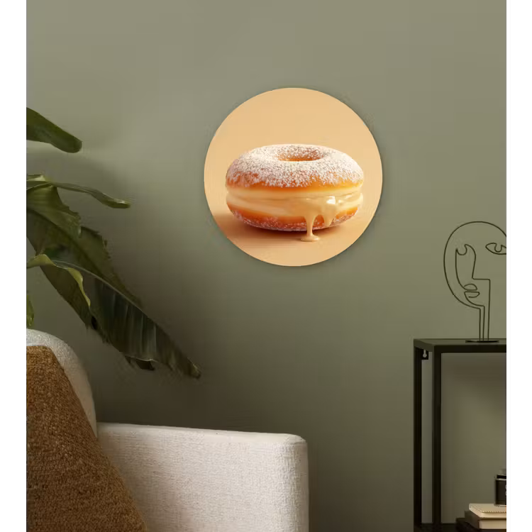Donut - Romig - Poedersuiker - Beige Wandcirkel kunststof plaat 5mm dik klein -sfeer3
