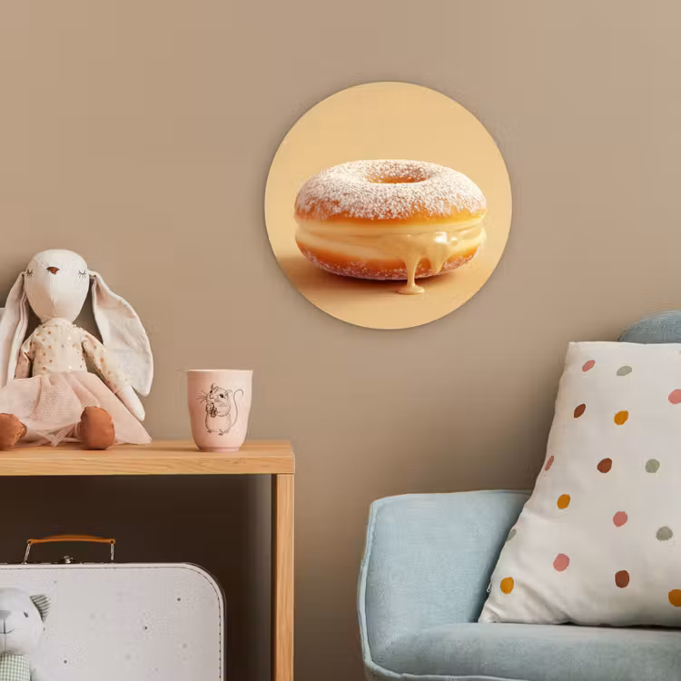 Donut - Romig - Poedersuiker - Beige Wandcirkel kunststof plaat 5mm dik klein -tsfeer1_kind