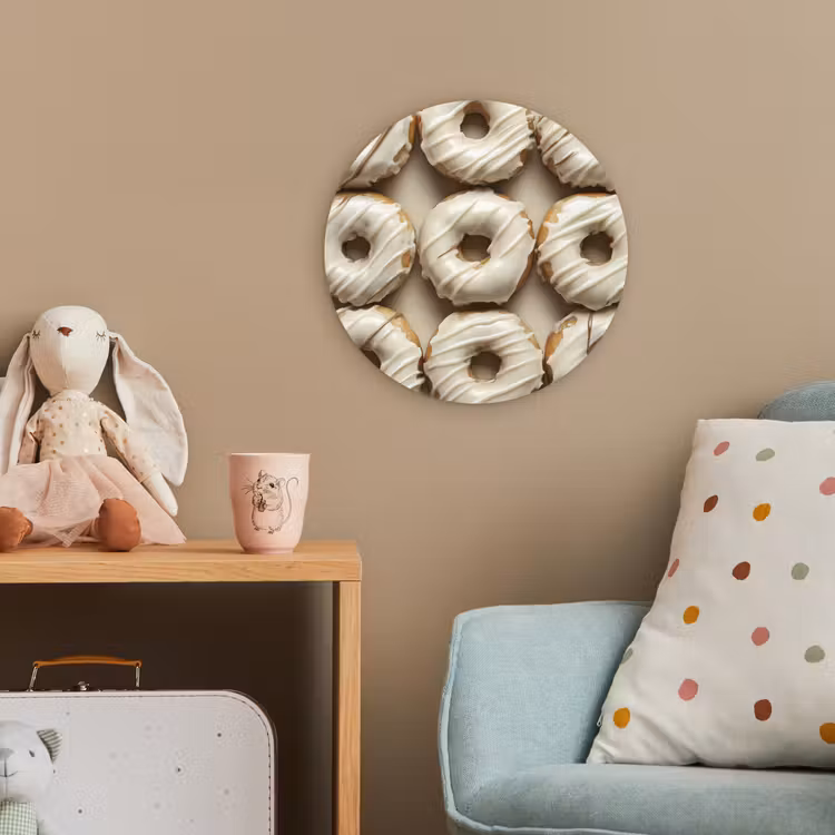 Donuts - Chocolade - Wit - Beige Wandcirkel kunststof plaat 5mm dik klein -tsfeer1_kind