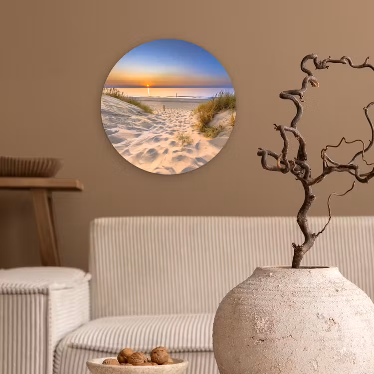 Duin - Zonsondergang - Horizon - Strand - Gras Wandcirkel kunststof plaat 5mm dik klein -sfeer1