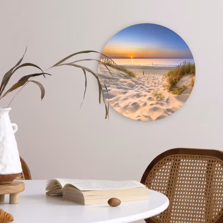 Duin - Zonsondergang - Horizon - Strand - Gras Wandcirkel kunststof plaat 5mm dik klein -sfeer4