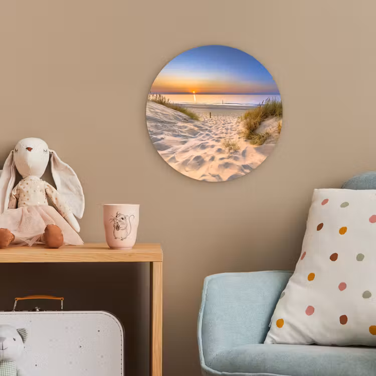 Duin - Zonsondergang - Horizon - Strand - Gras Wandcirkel kunststof plaat 5mm dik klein -tsfeer1_kind
