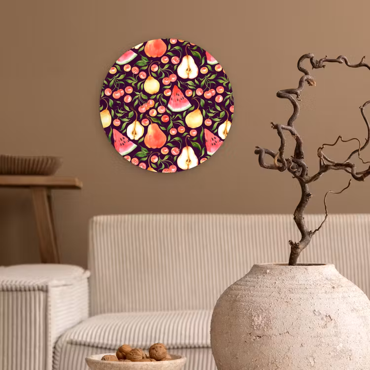 Donker - Bladeren - Fruit - Patroon Wandcirkel kunststof plaat 5mm dik klein 188 -sfeer1