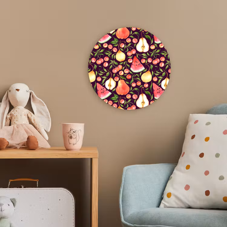 Donker - Bladeren - Fruit - Patroon Wandcirkel kunststof plaat 5mm dik klein 188 -tsfeer1_kind