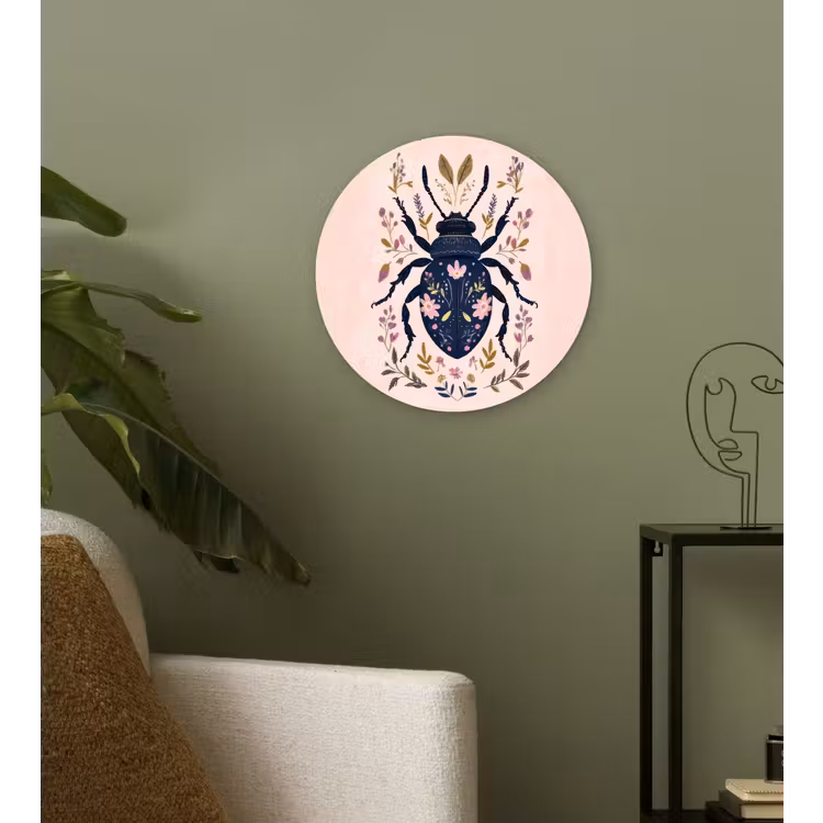 Donkerblauw - Kever - Bloemtakken - Sierlijk Wandcirkel kunststof plaat 5mm dik klein -sfeer3