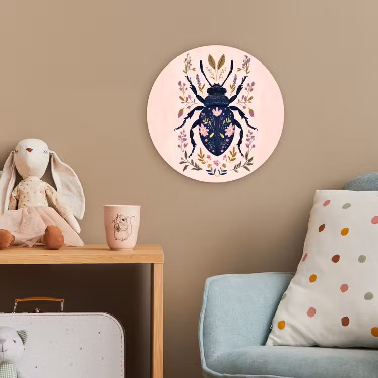 Donkerblauw - Kever - Bloemtakken - Sierlijk Wandcirkel kunststof plaat 5mm dik klein -tsfeer1_kind