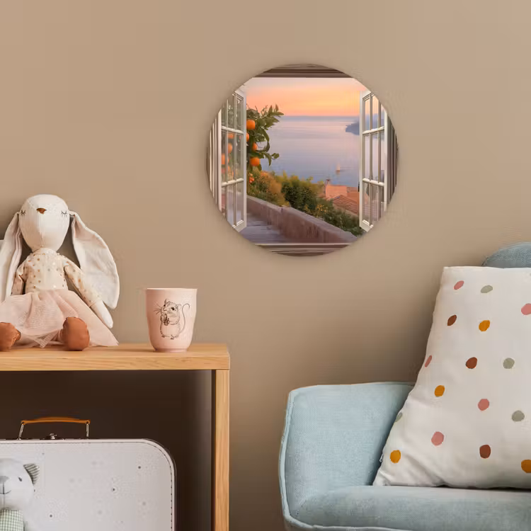 Doorkijk - Uitzicht - Meer - Landschap Wandcirkel kunststof plaat 5mm dik klein -tsfeer1_kind