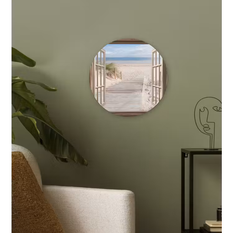 Doorkijk - Strand - Duinen - Pad - Landschap Wandcirkel kunststof plaat 5mm dik klein -sfeer3