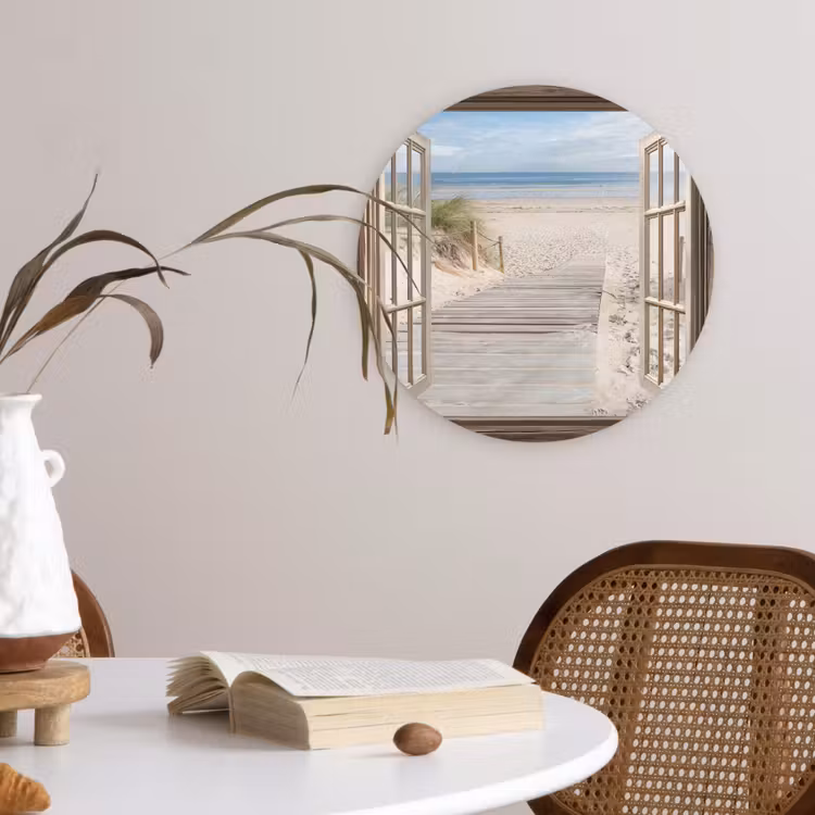 Doorkijk - Strand - Duinen - Pad - Landschap Wandcirkel kunststof plaat 5mm dik klein -sfeer4