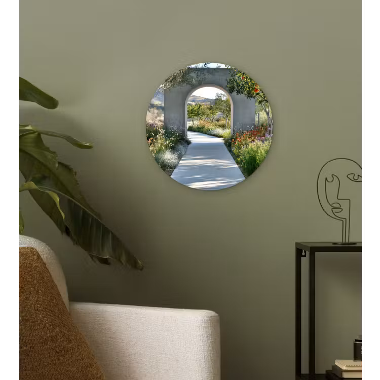 Doorkijk - Pad - Beton - Landschap Wandcirkel kunststof plaat 5mm dik klein -sfeer3