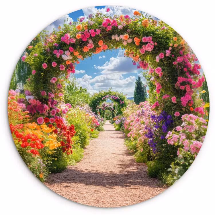 Doorkijk - Bloemen - Kleurrijk - Natuur Wandcirkel kunststof plaat 5mm dik klein -3d