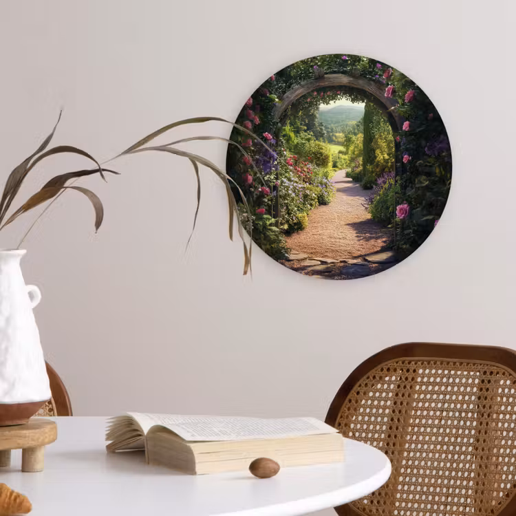 Doorkijk - Bloemen - Natuur - Rozenboog Wandcirkel kunststof plaat 5mm dik klein -sfeer4