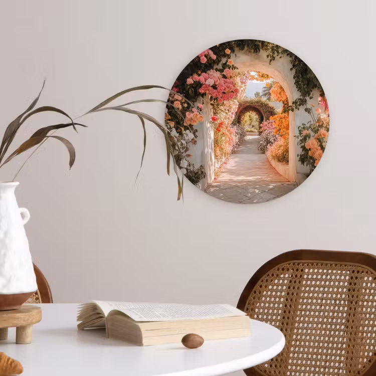 Doorkijk - Boog - Bloemen - Pastel Wandcirkel kunststof plaat 5mm dik klein -sfeer4
