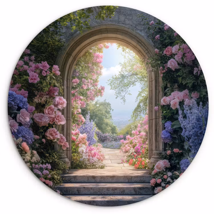 Doorkijk - Rozen - Vintage - Bloemen Wandcirkel kunststof plaat 5mm dik klein -3d