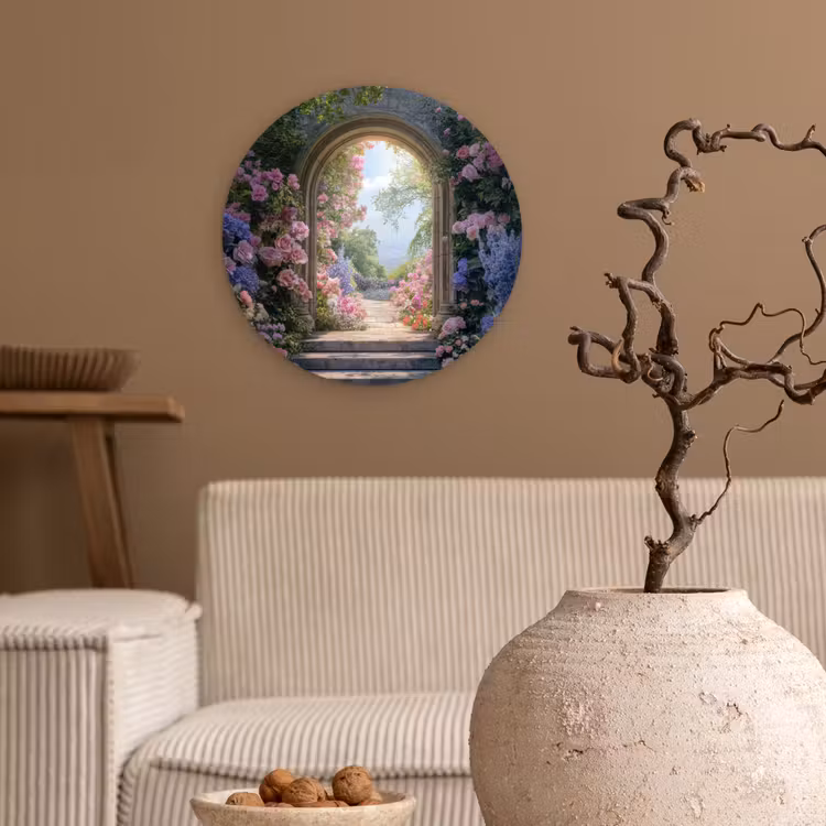 Doorkijk - Rozen - Vintage - Bloemen Wandcirkel kunststof plaat 5mm dik klein -sfeer1