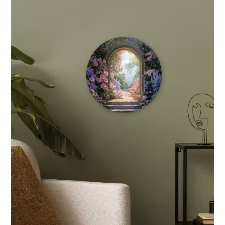 Doorkijk - Rozen - Vintage - Bloemen Wandcirkel kunststof plaat 5mm dik klein -sfeer3